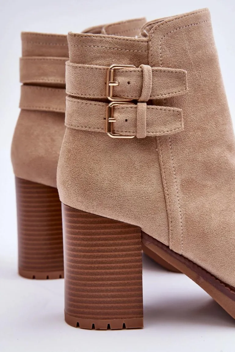Zamszowe Botki Na Obcasie Beżowe Makeline