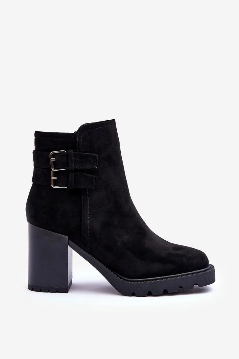 Zamszowe Botki Na Obcasie Czarne Makeline