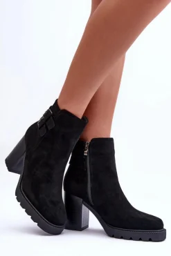 Zamszowe Botki Na Obcasie Czarne Makeline
