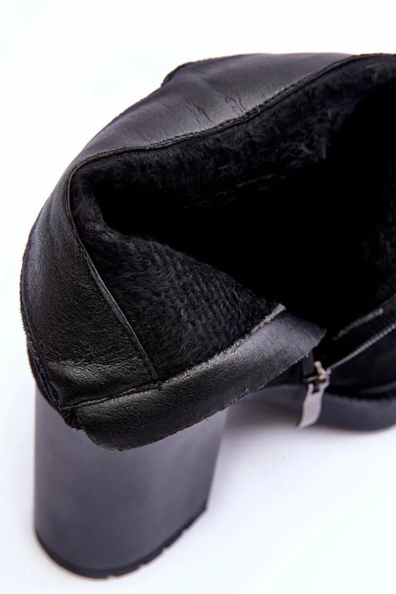 Zamszowe Botki Na Obcasie Czarne Makeline