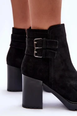 Zamszowe Botki Na Obcasie Czarne Makeline