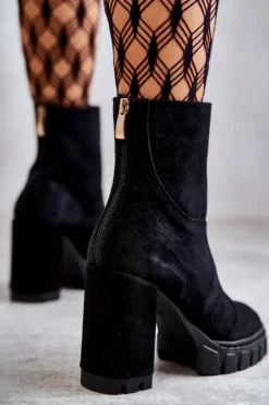 Zamszowe Botki Na Obcasie Czarne Elia