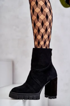 Zamszowe Botki Na Obcasie Czarne Elia