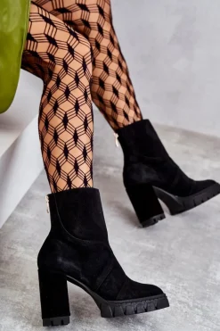 Zamszowe Botki Na Obcasie Czarne Elia