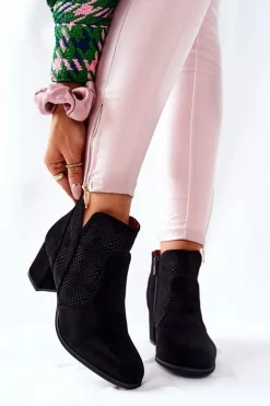 Zamszowe Botki Na Obcasie Czarne Elisea