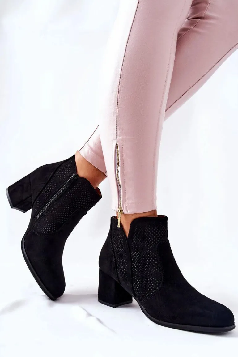 Zamszowe Botki Na Obcasie Czarne Elisea