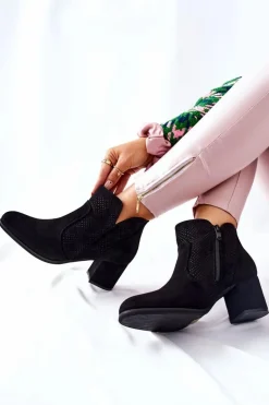 Zamszowe Botki Na Obcasie Czarne Elisea