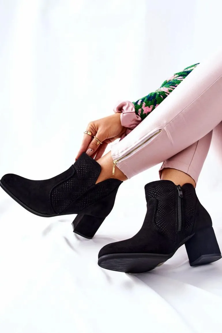 Zamszowe Botki Na Obcasie Czarne Elisea