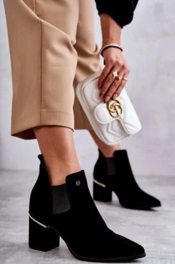 Zamszowe Botki Na Obcasie Laura Messi 2506 Czarne