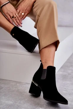 Zamszowe Botki Na Obcasie Laura Messi 2506 Czarne