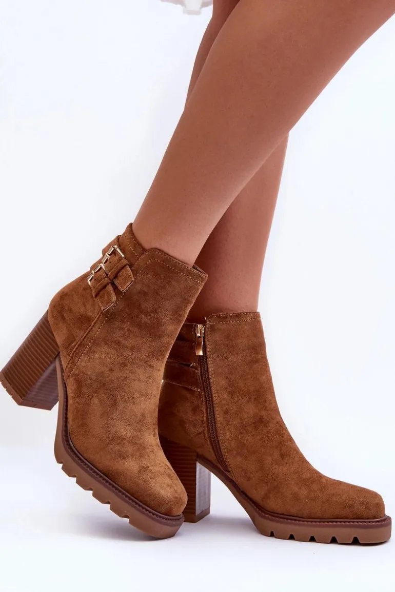 Zamszowe Botki Na Obcasie Brązowe Makeline