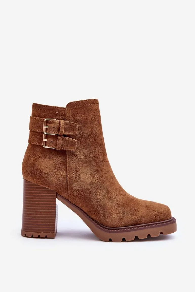 Zamszowe Botki Na Obcasie Brązowe Makeline