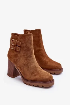 Zamszowe Botki Na Obcasie Brązowe Makeline