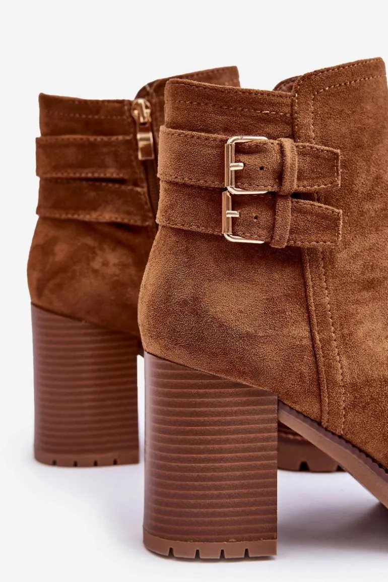 Zamszowe Botki Na Obcasie Brązowe Makeline