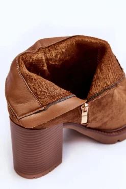 Zamszowe Botki Na Obcasie Brązowe Makeline