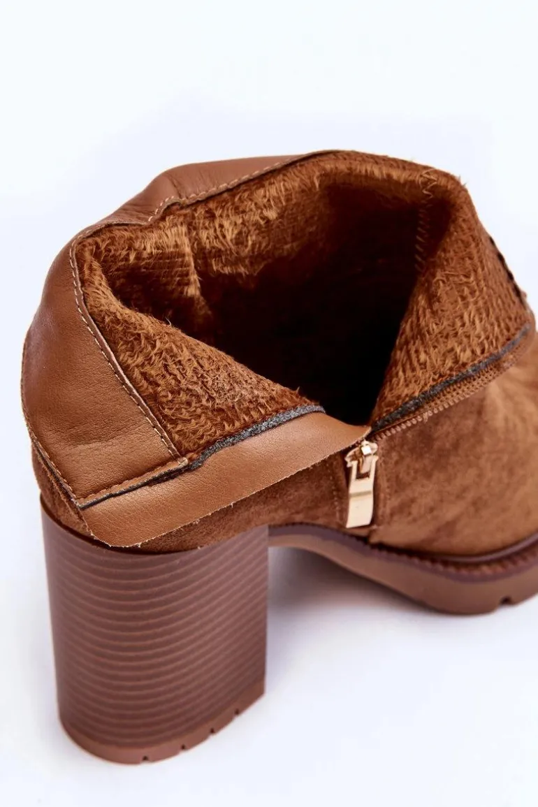 Zamszowe Botki Na Obcasie Brązowe Makeline