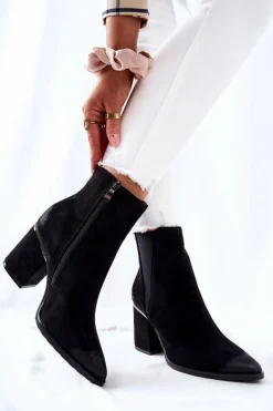 Zamszowe Botki Na Obcasie Czarne Coriseis