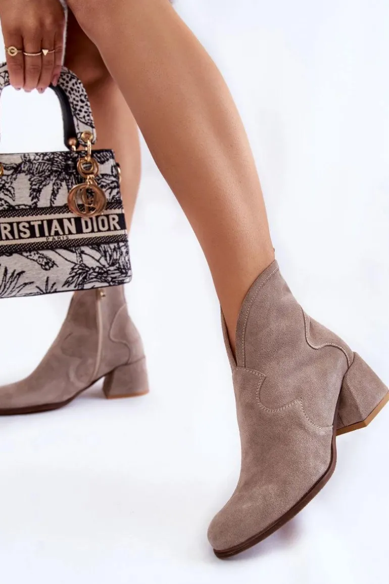 Zamszowe Botki Na Obcasie Na Suwak Beżowe Resso