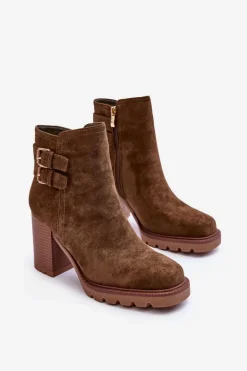 Zamszowe Botki Na Obcasie Oliwkowe Makeline