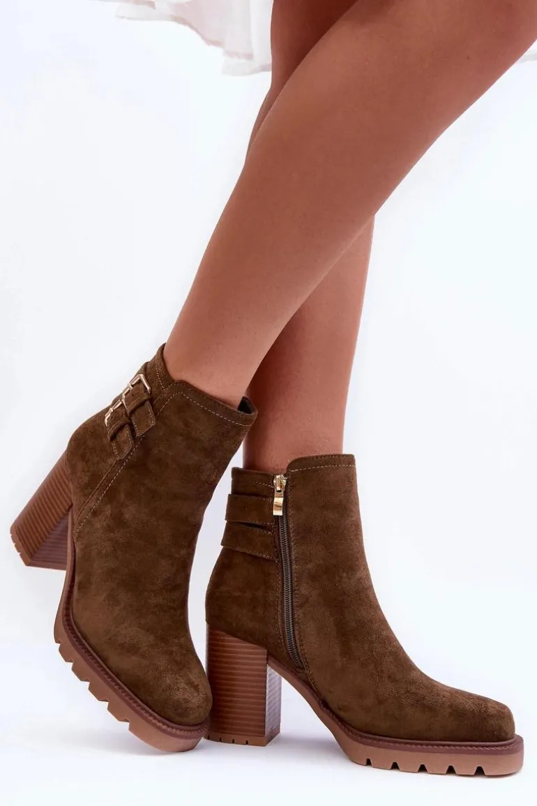 Zamszowe Botki Na Obcasie Oliwkowe Makeline