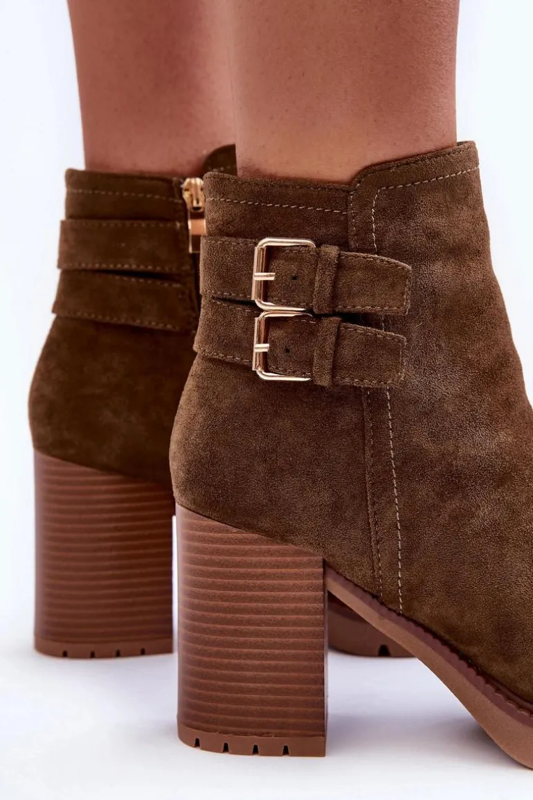 Zamszowe Botki Na Obcasie Oliwkowe Makeline