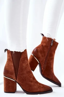 Zamszowe Botki Na Obcasie Brązowe Coriseis