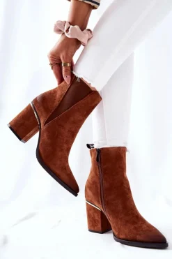 Zamszowe Botki Na Obcasie Brązowe Coriseis