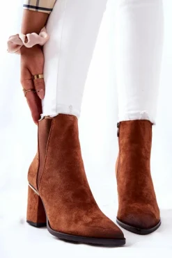 Zamszowe Botki Na Obcasie Brązowe Coriseis