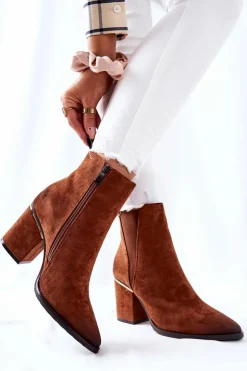 Zamszowe Botki Na Obcasie Brązowe Coriseis