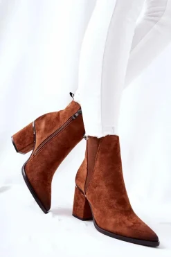 Zamszowe Botki Na Obcasie Brązowe Coriseis