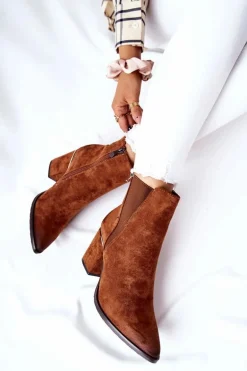 Zamszowe Botki Na Obcasie Brązowe Coriseis