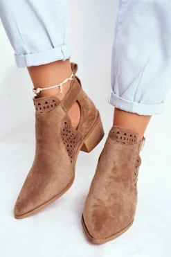 Zamszowe Botki Na Obcasie Z Klamrą Beżowe Esen