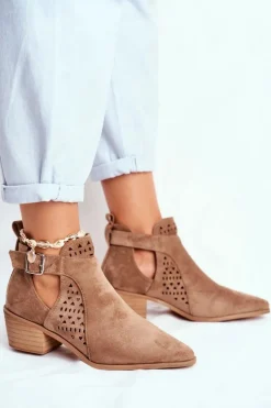 Zamszowe Botki Na Obcasie Z Klamrą Beżowe Esen