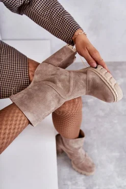 Zamszowe Botki Na Obcasie Beżowe Elia