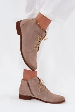 Zamszowe Botki Na Płaskim Obcasie Cappuccino Zazoo 4078