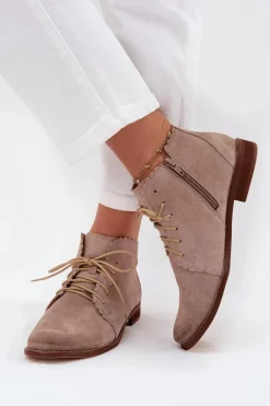 Zamszowe Botki Na Płaskim Obcasie Cappuccino Zazoo 4078