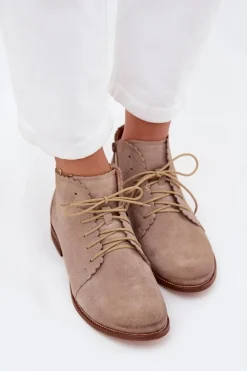 Zamszowe Botki Na Płaskim Obcasie Cappuccino Zazoo 4078