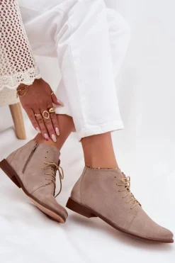 Zamszowe Botki Na Płaskim Obcasie Cappuccino Zazoo 4078