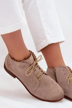 Zamszowe Botki Na Płaskim Obcasie Cappuccino Zazoo 4078