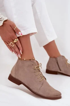 Zamszowe Botki Na Płaskim Obcasie Cappuccino Zazoo 4078