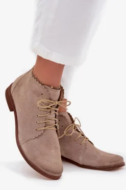 Zamszowe Botki Na Płaskim Obcasie Cappuccino Zazoo 4078