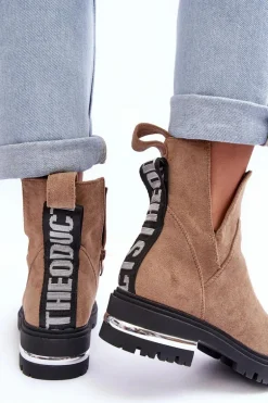 Zamszowe Botki Na Płaskim Obcasie Z Wycięciami Beżowe Lamedella