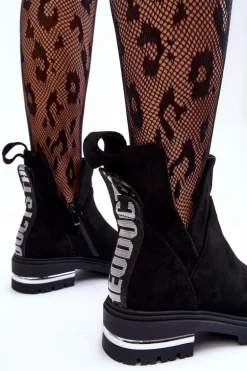 Zamszowe Botki Na Płaskim Obcasie Z Wycięciami Czarne Lamedella