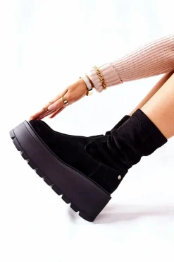 Zamszowe Botki Na Platformie Maciejka Czarne 05319-01