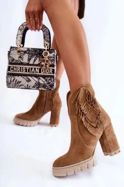 Zamszowe Botki Na Platformie Lewski Shoes 3251 Beżowe