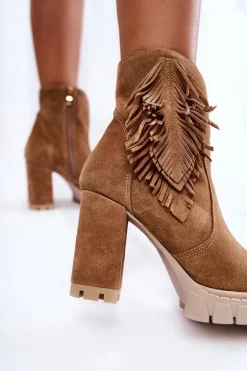 Zamszowe Botki Na Platformie Lewski Shoes 3251 Beżowe