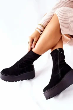 Zamszowe Botki Na Platformie Maciejka Czarne 05319-01