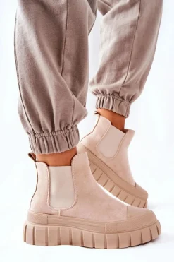 Zamszowe Botki Na Platformie Beżowe Jennily