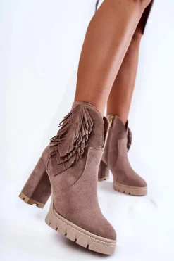 Zamszowe Botki Na Platformie Lewski Shoes 3251 Cappucino