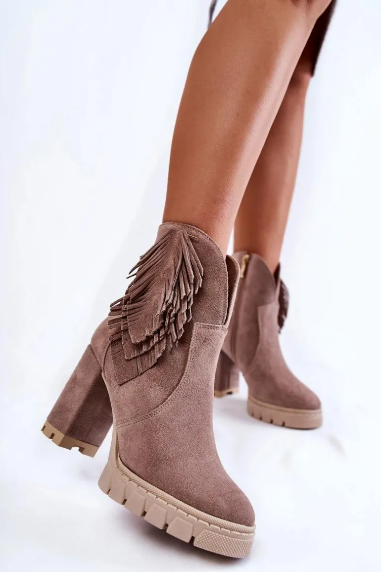 Zamszowe Botki Na Platformie Lewski Shoes 3251 Cappucino